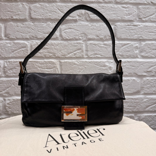 Fendi 1990s Original Fendi Baguette in black leather with limited edition animal print closure
