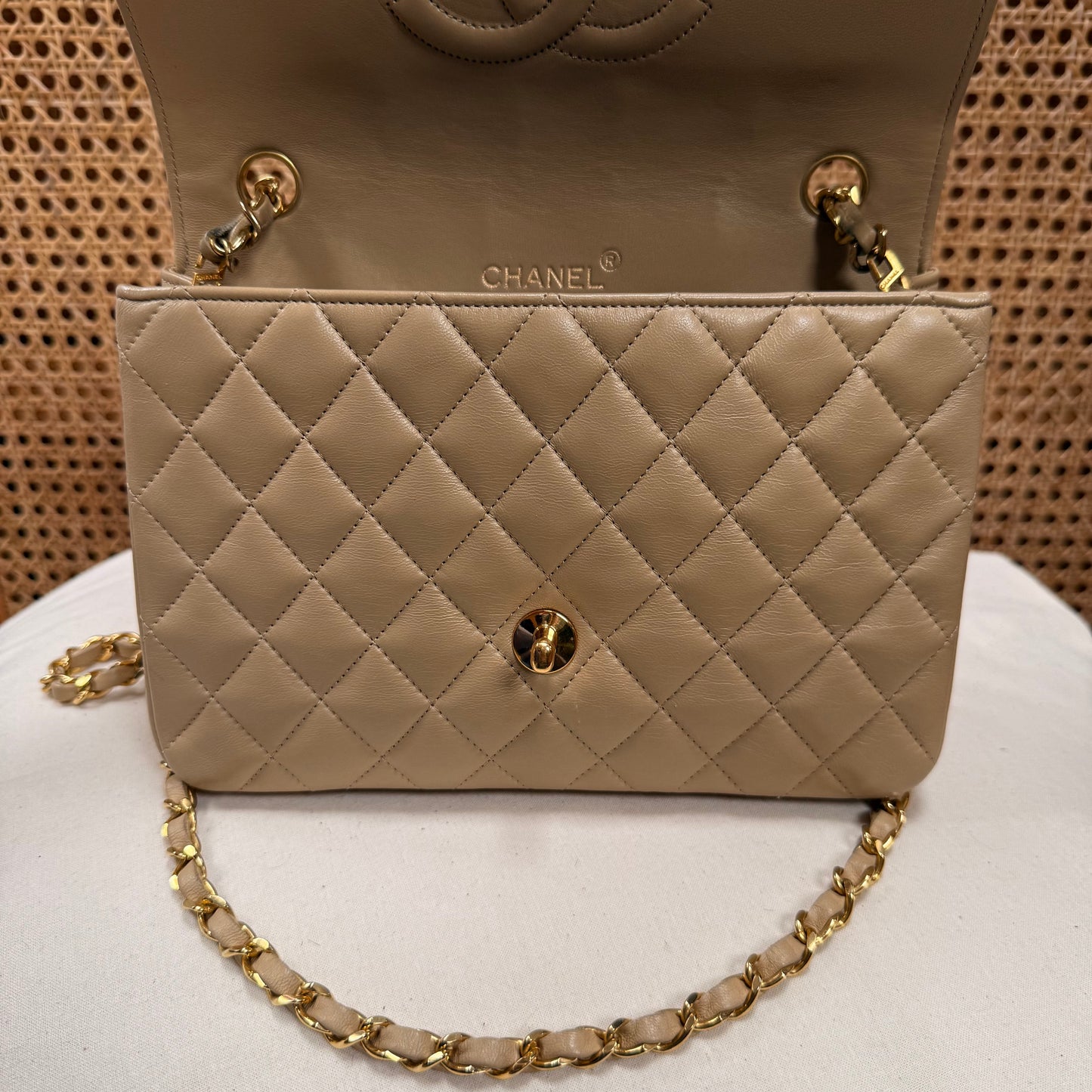 Chanel 1989 Rare Half Moon Single Flap in Dark Beige