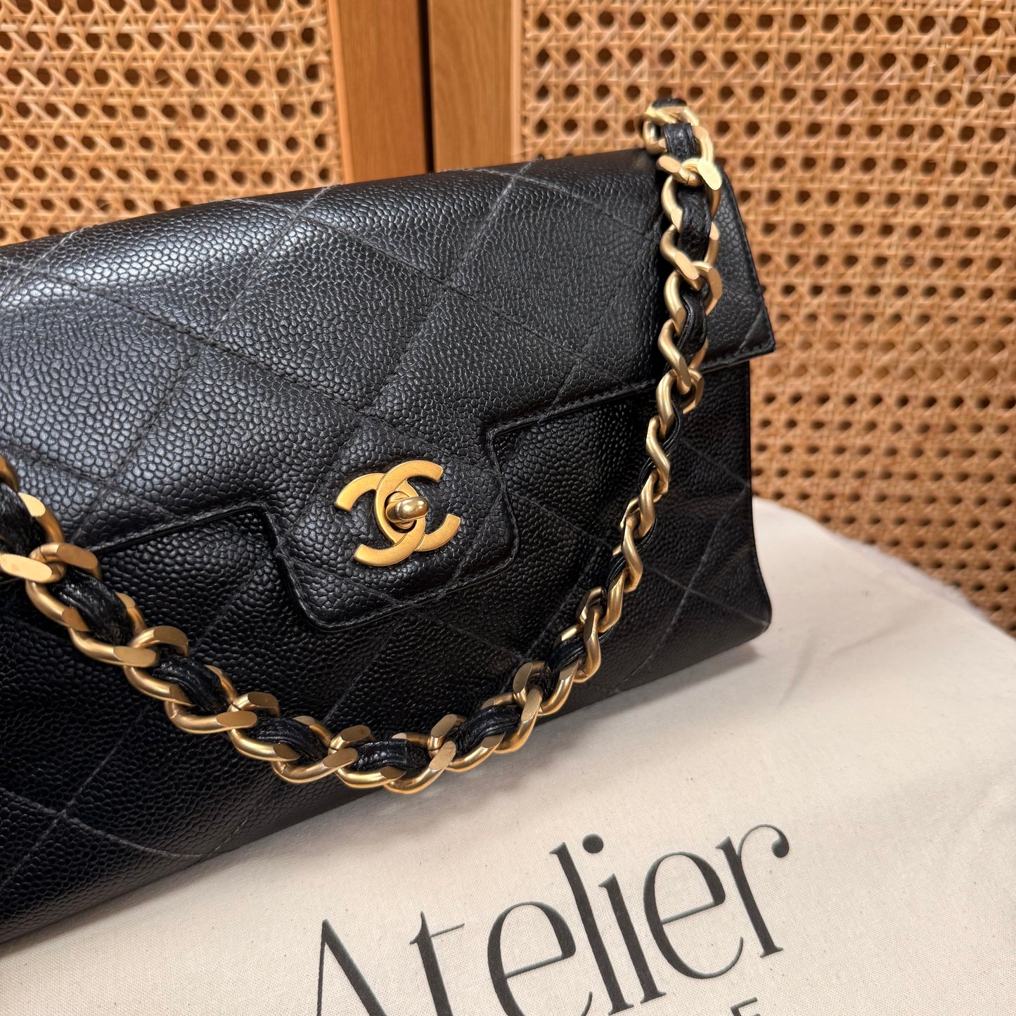 Chanel 2000 Rare Diamond Quilted Caviar Shoulder Bag