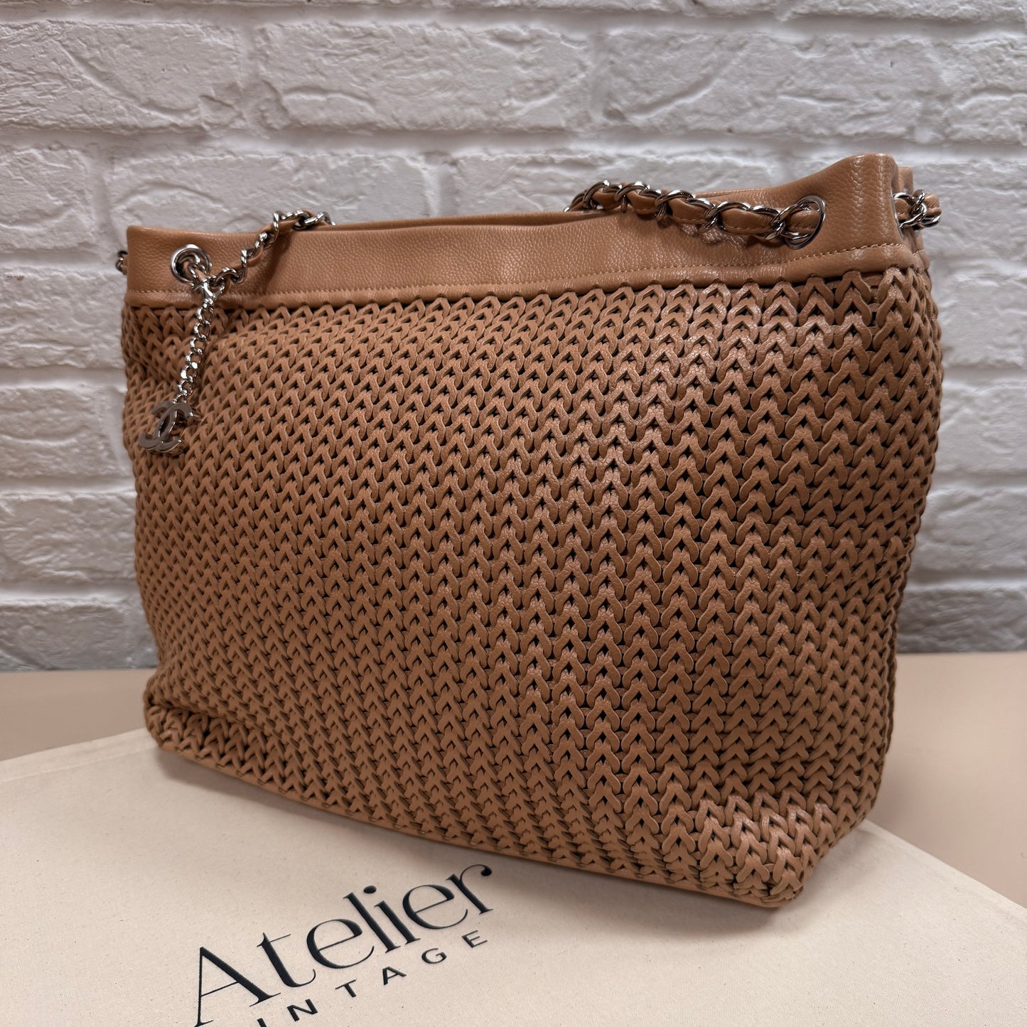 Chanel 2004 Beige Woven Caviar Leather Tote
