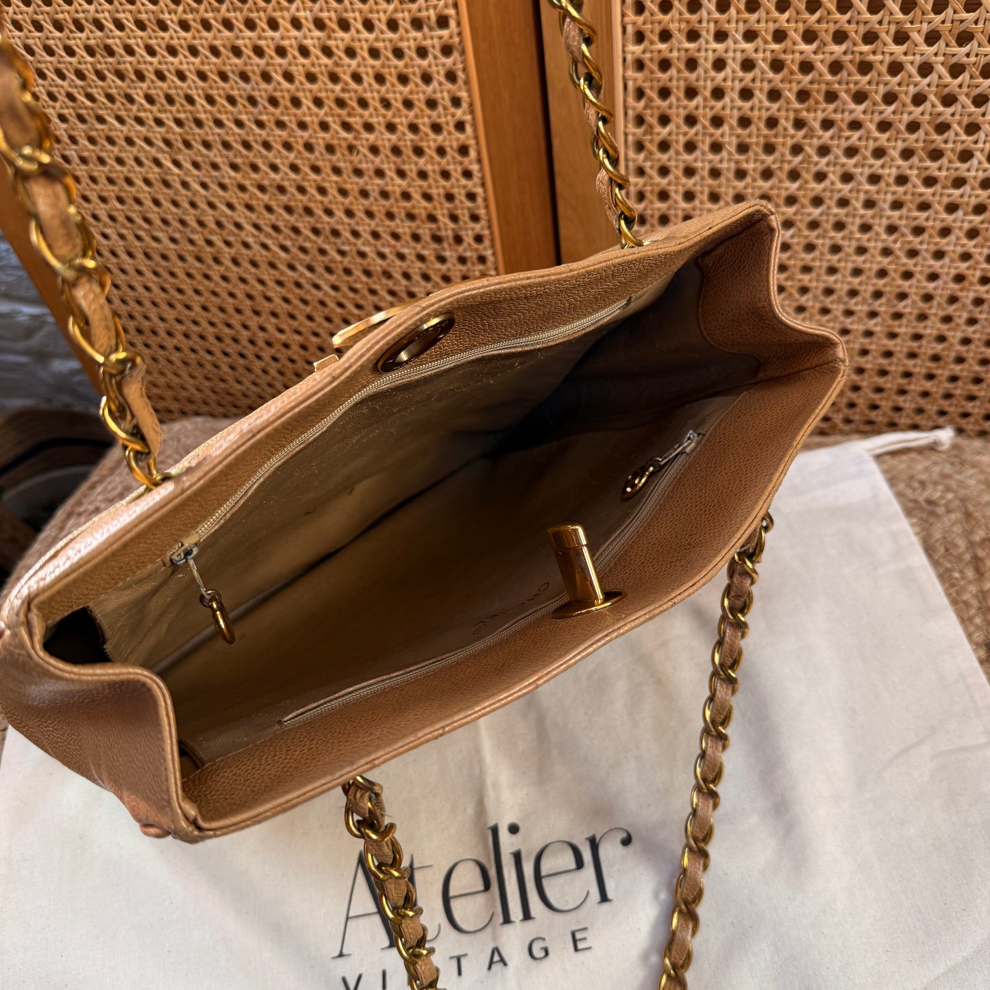 Chanel 1996 Dark Beige Caviar Tote with Jumbo CC Turnlock
