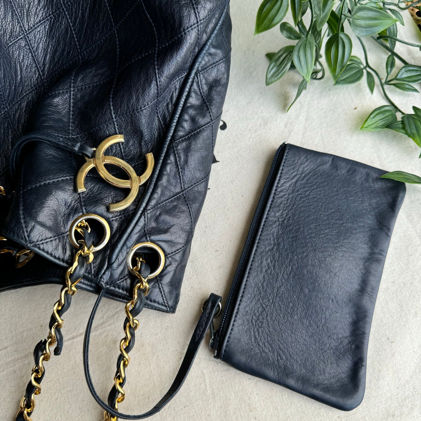 Chanel 1986 Navy CC Charm Bucket Bag