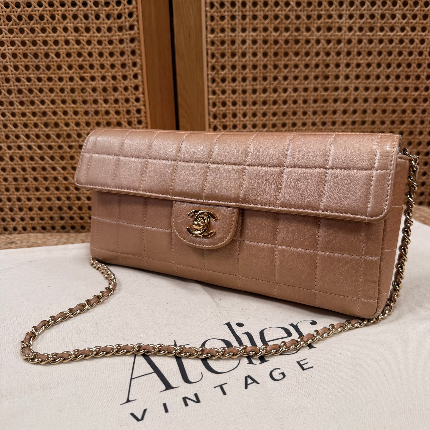 Chanel 2002 Blush Pink Irredescent East West Chocolate Bar Single Flap