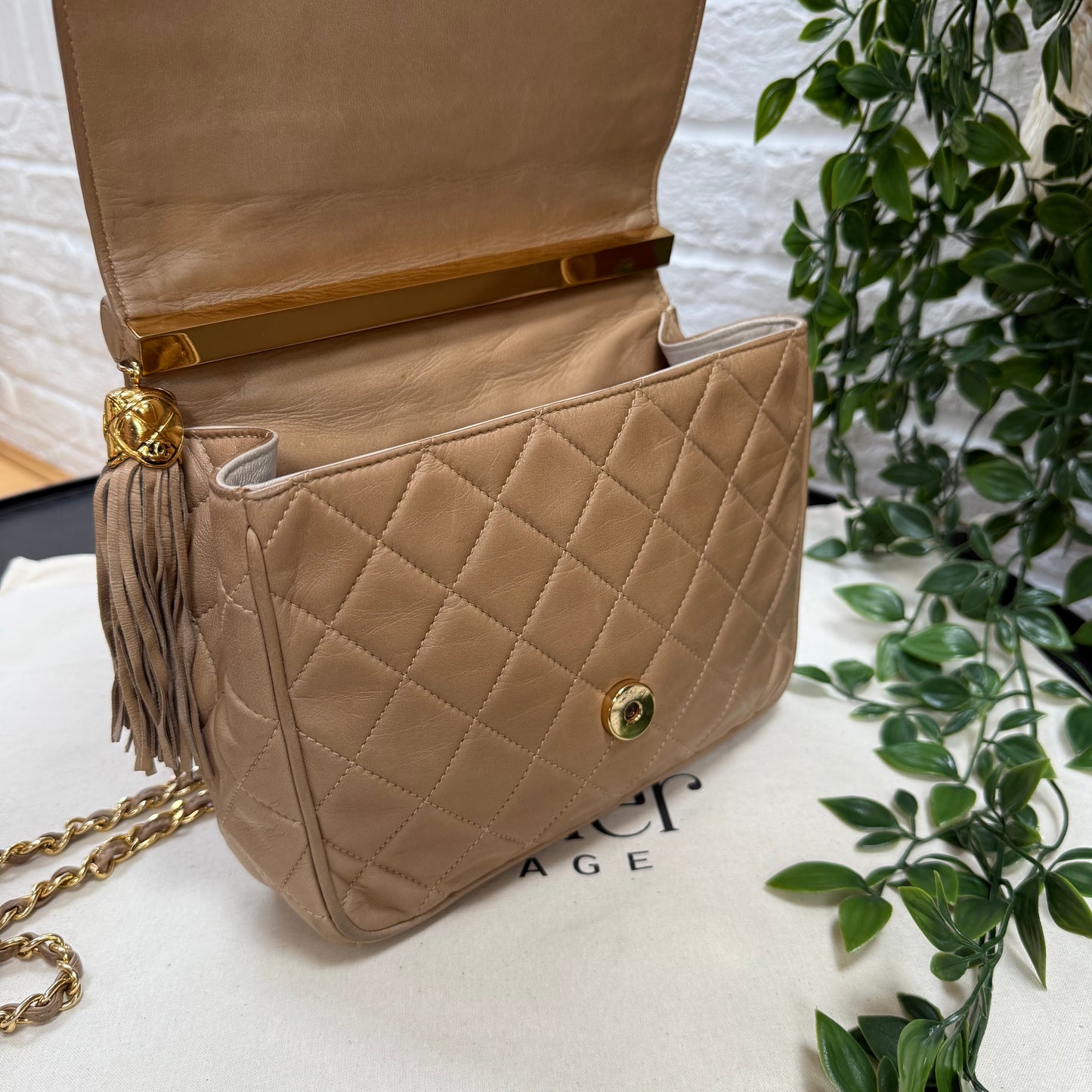 Chanel 1989 Rare Dark Beige Tassel Envelope Flap