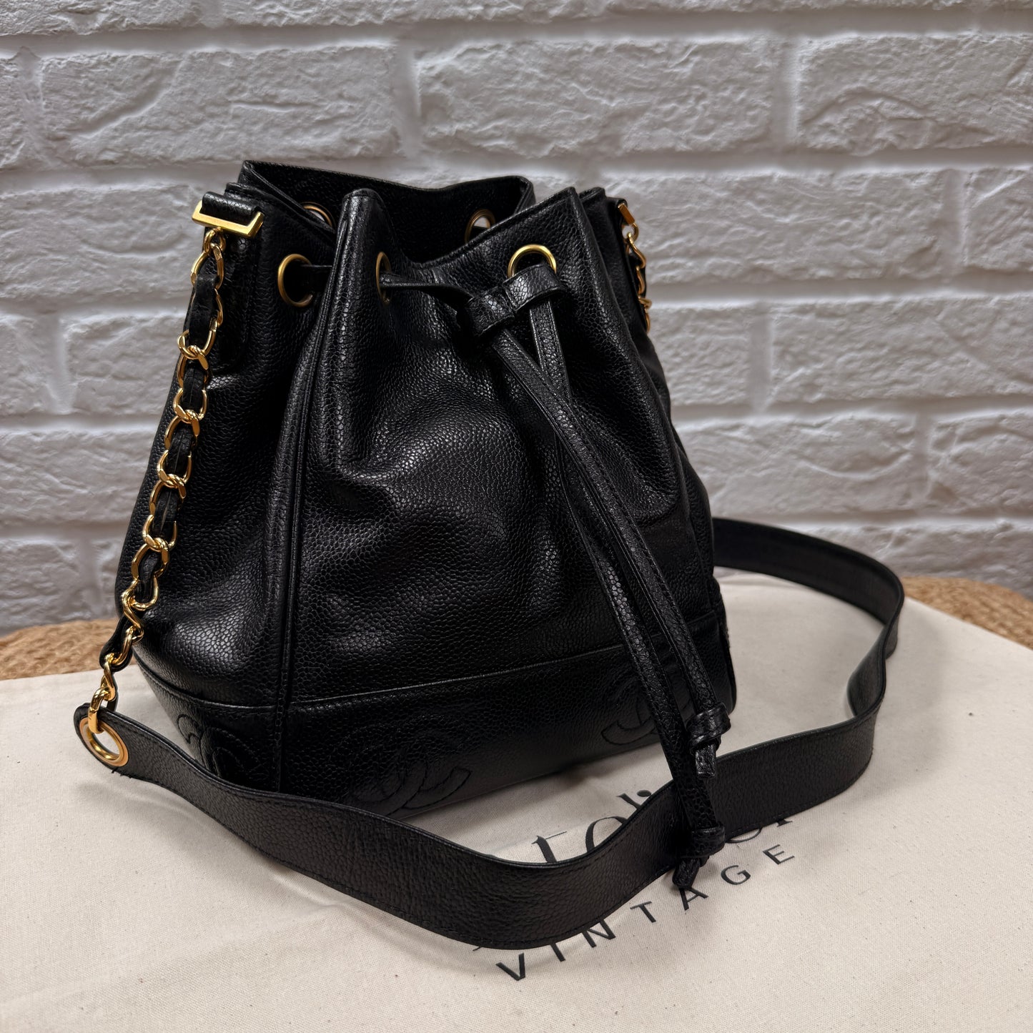 Chanel 1996 Triple CC Caviar bucket bag with pouch
