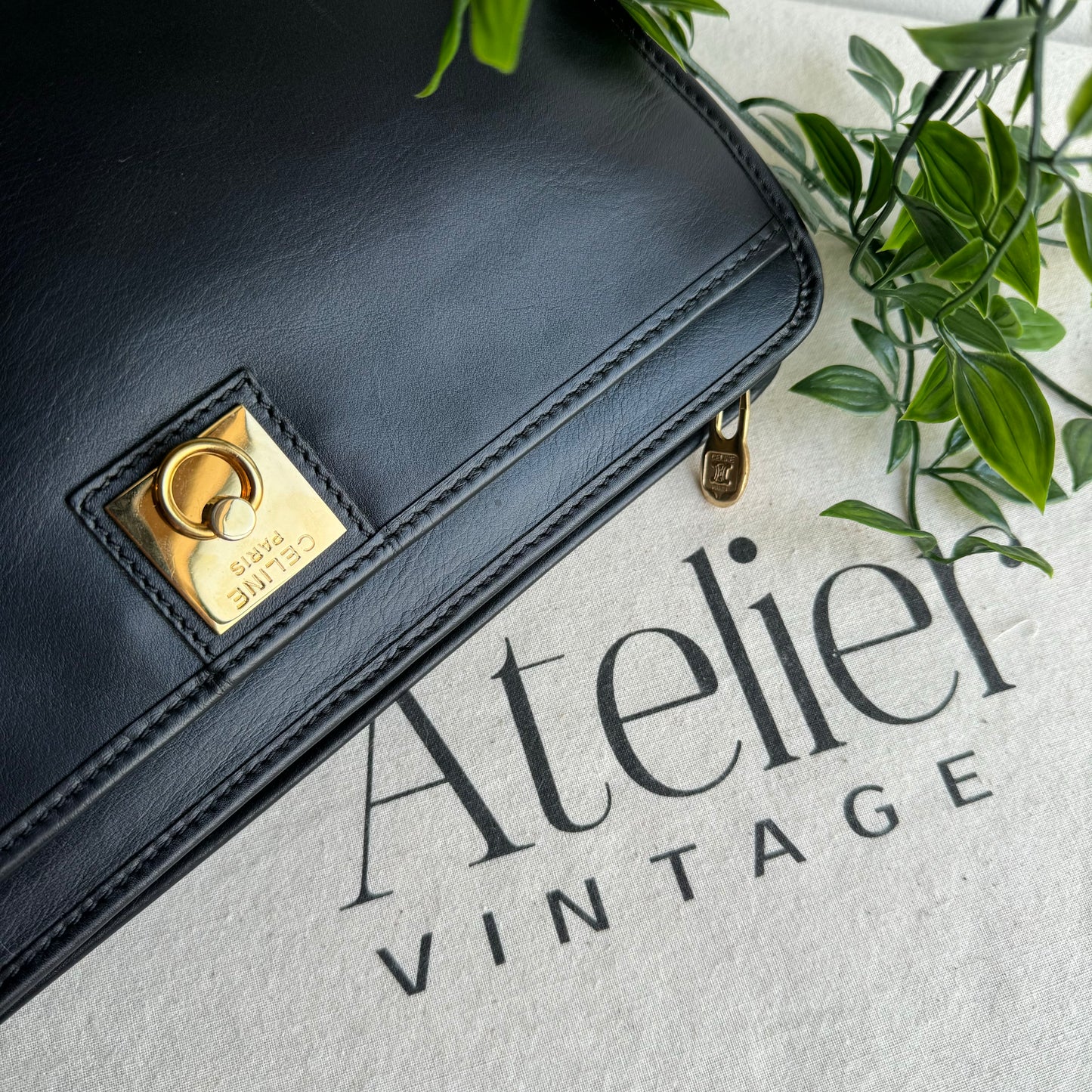 Celine Black Leather Clutch