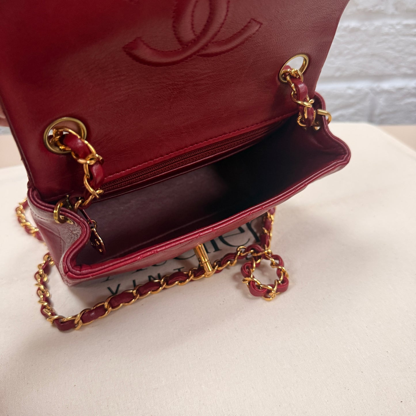 Chanel 1994 Rare Red Classic Single Flap Square Small