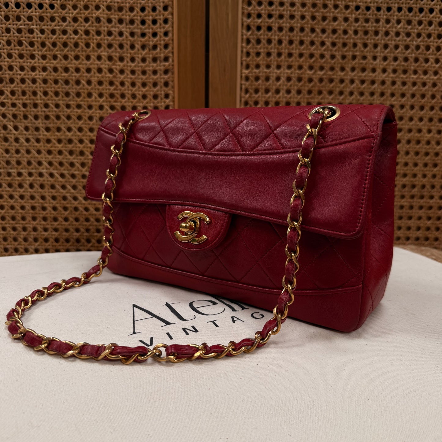 Chanel 1989 Red Classic Single Flap with purse