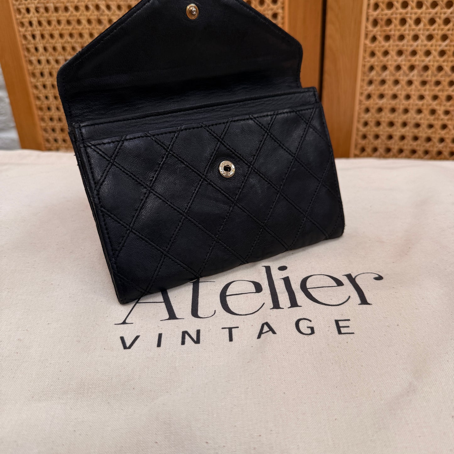 Chanel Rare Black Early 1990s Envelope Card & Coin Pouch