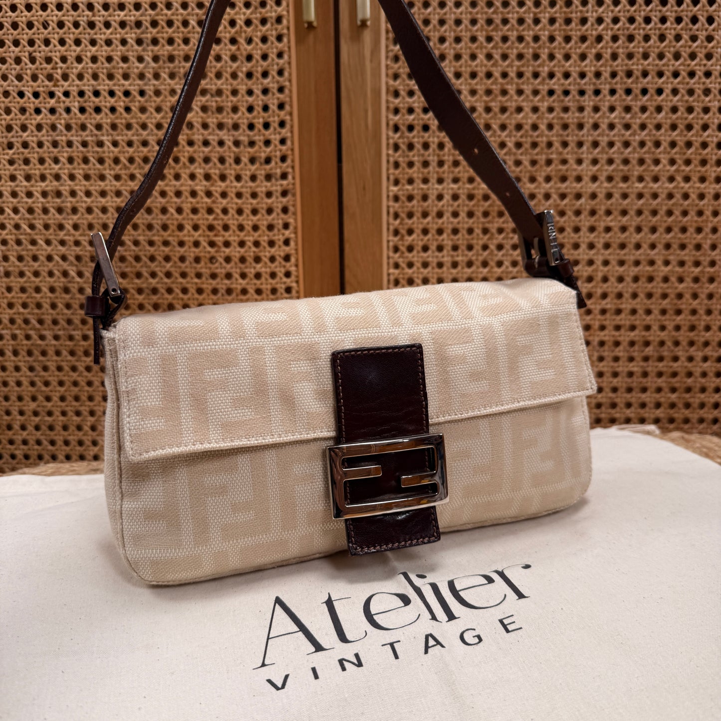 Fendi 1990s Original Baguette in Beige Canvas