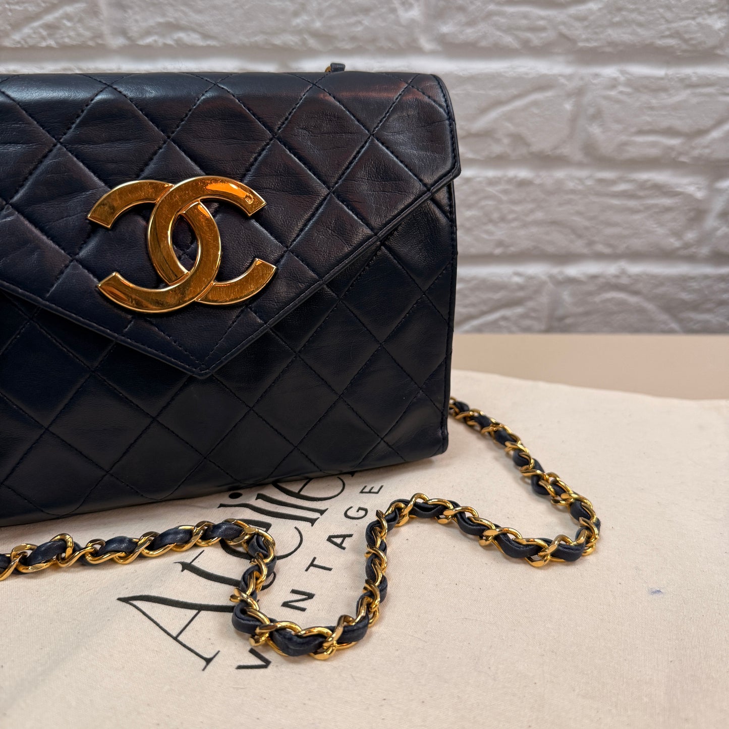 Chanel 1989 Rare Navy Jumbo CC Envelope Flap