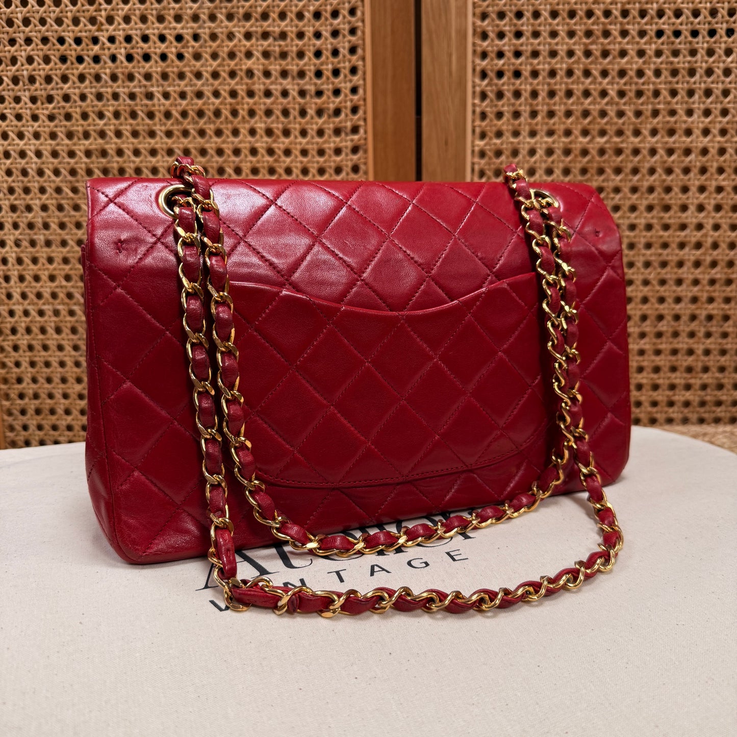 Chanel 1989 Red Lambskin Leather Classic Double Flap in Medium with 24k Gold Hardware