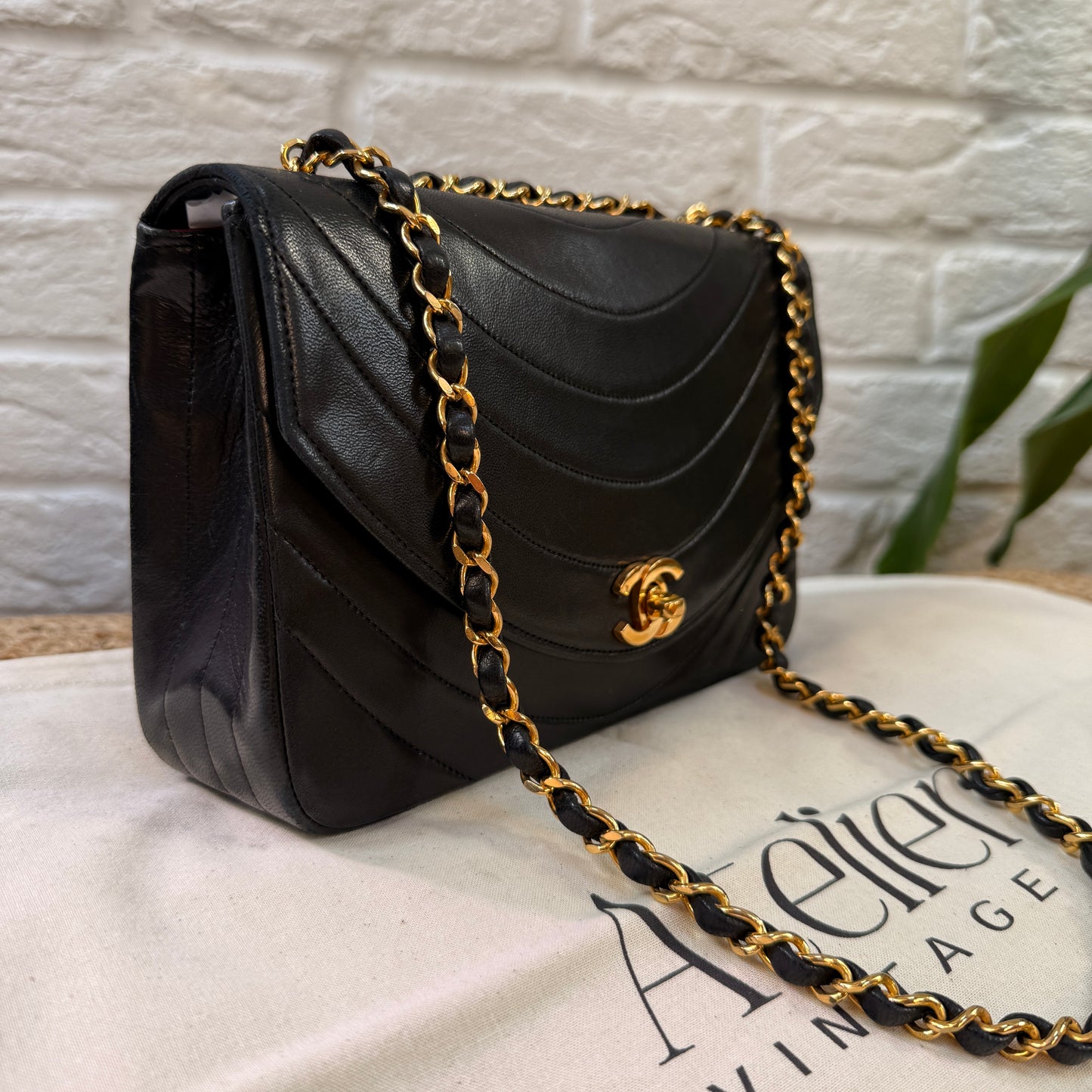 Chanel 1986 Rare Black Half Moon Quilted single flap