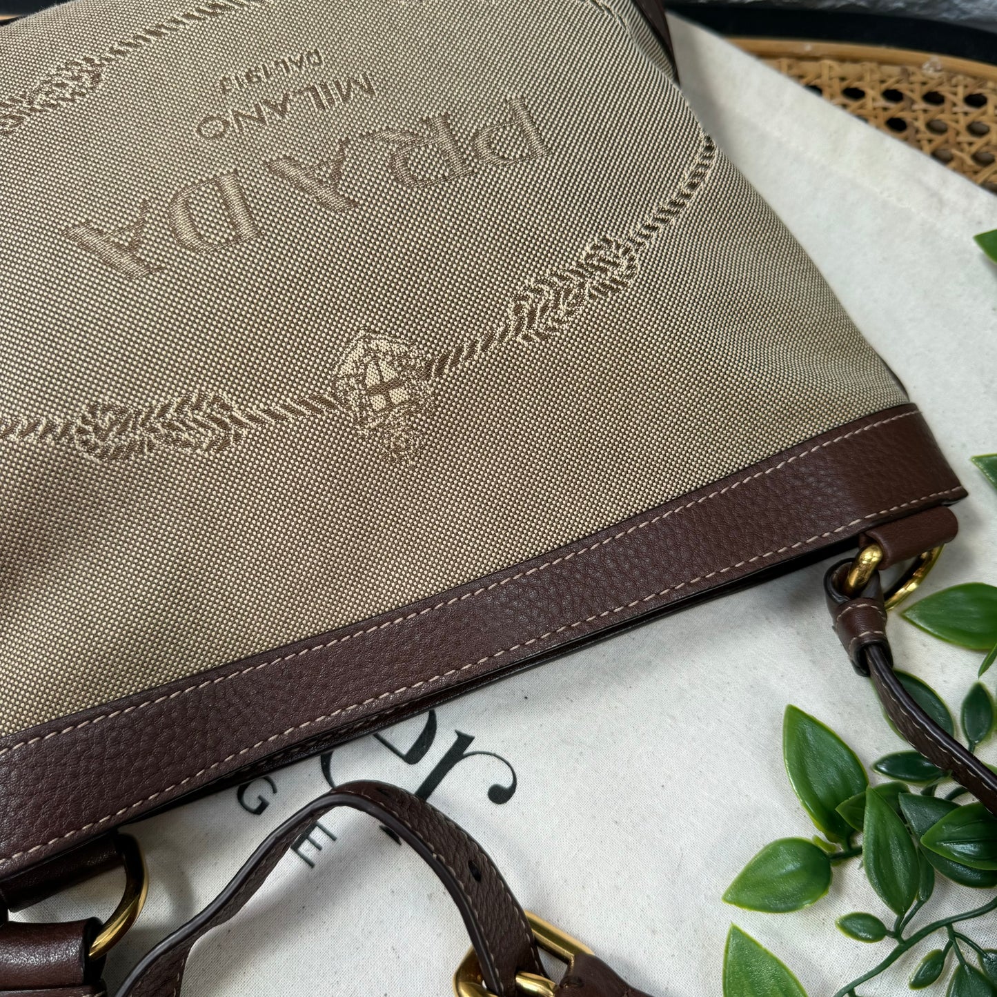 Prada Jacquard Brown/Beige Cross Body Messenger Bag