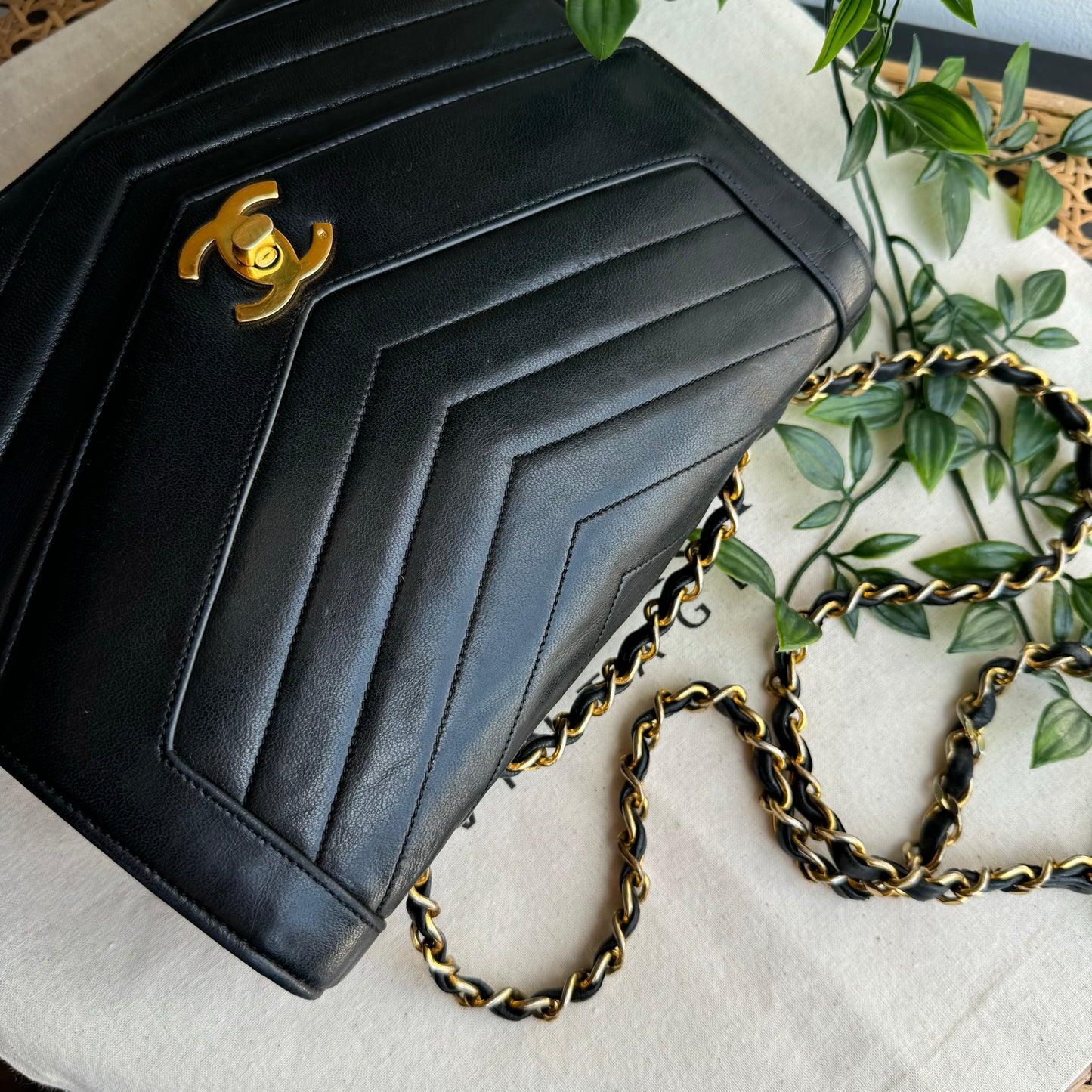 Chanel Early 1980s Chevron Quilted Square Single Flap