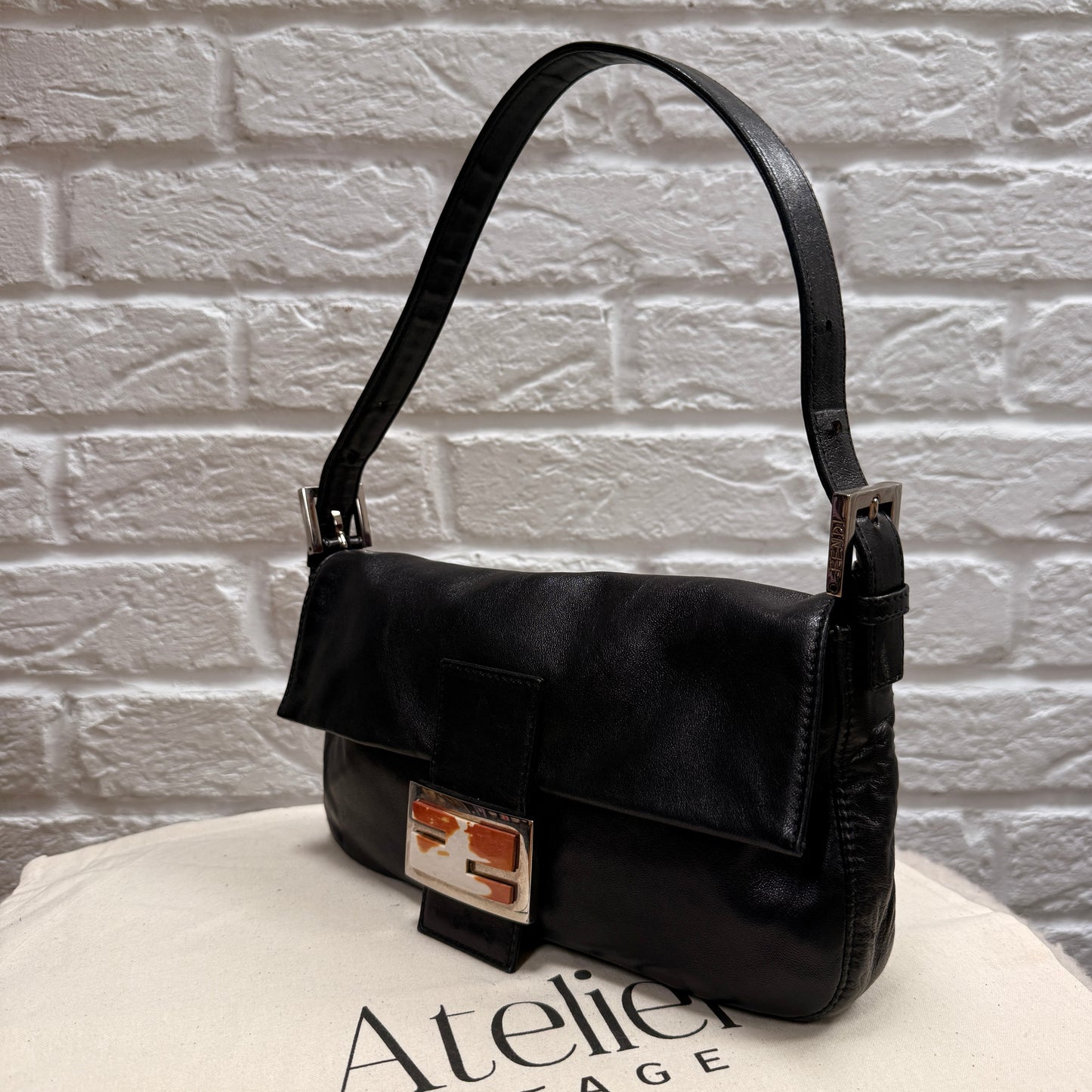 Fendi 1990s Original Fendi Baguette in black leather with limited edition animal print closure