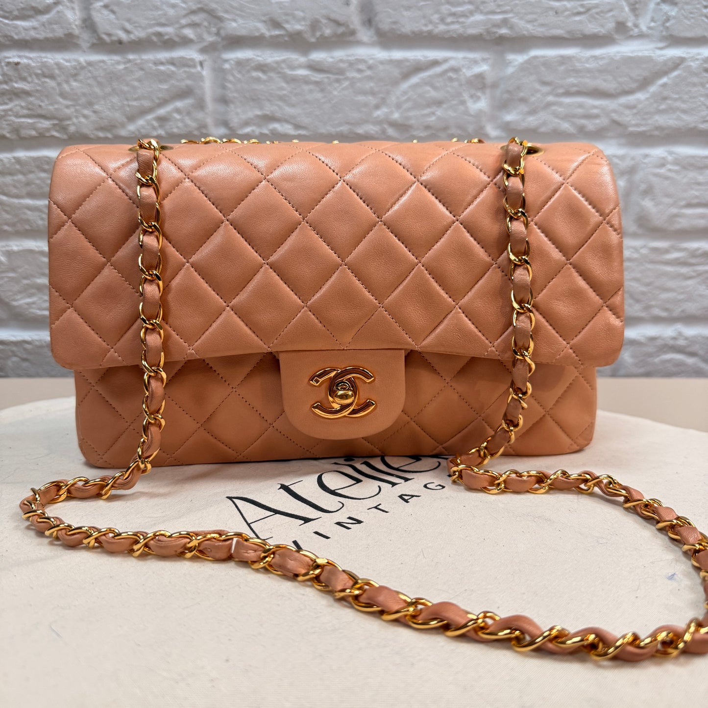 Chanel 1996 Ultra Rare Nude Lambskin Leather Classic Double Flap in Medium with 24k Gold Hardware