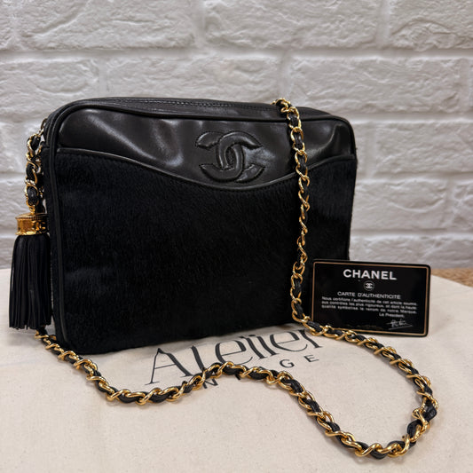Chanel 1986 Rare Black Pony Hair & Leather Camera Bag