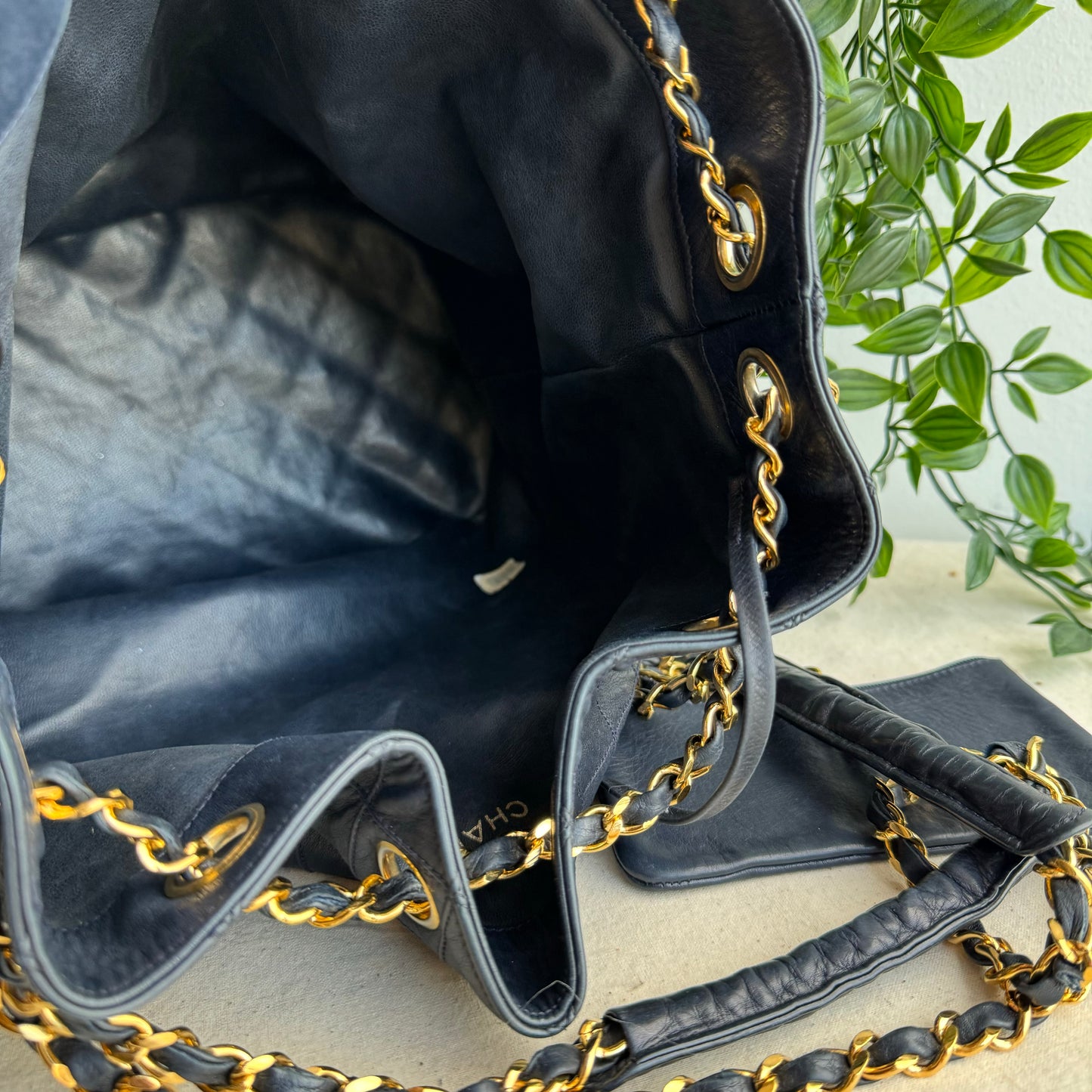 Chanel 1986 Navy CC Charm Bucket Bag