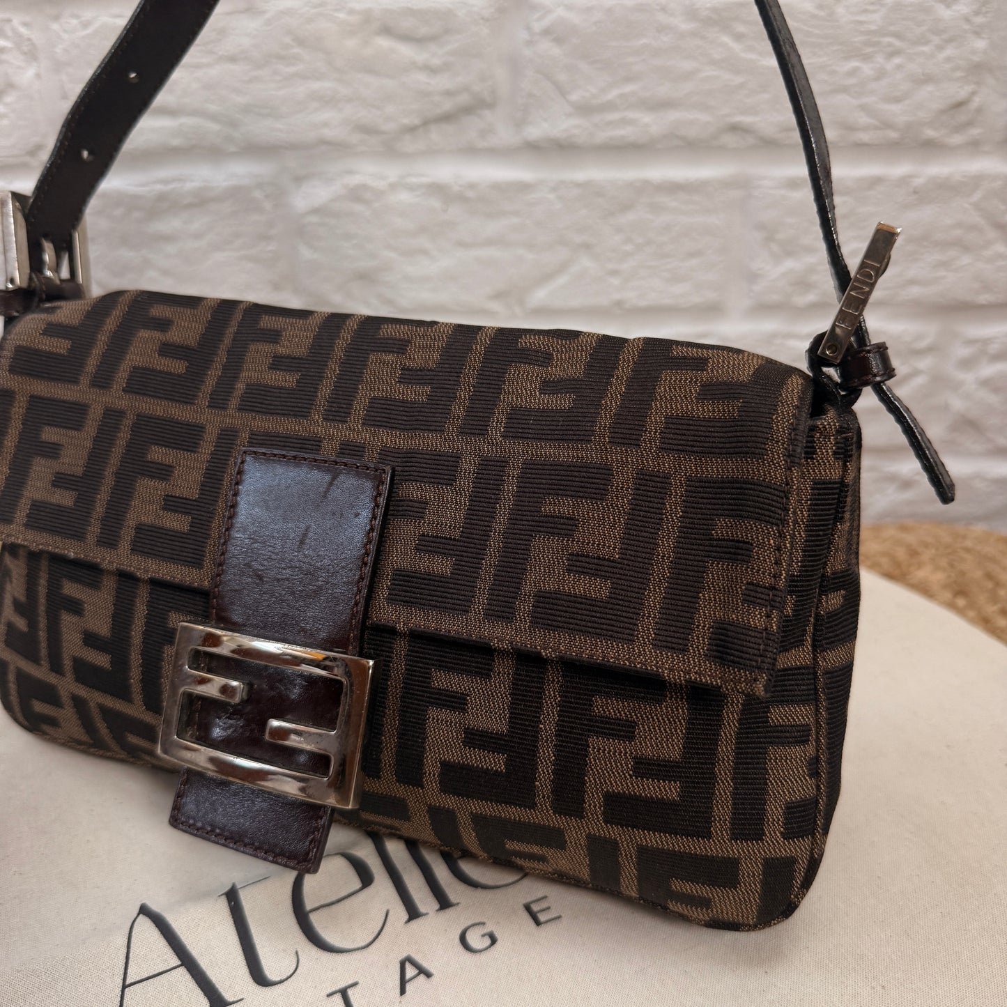 Fendi 1990s Original Baguette in Brown Zucca Print Canvas