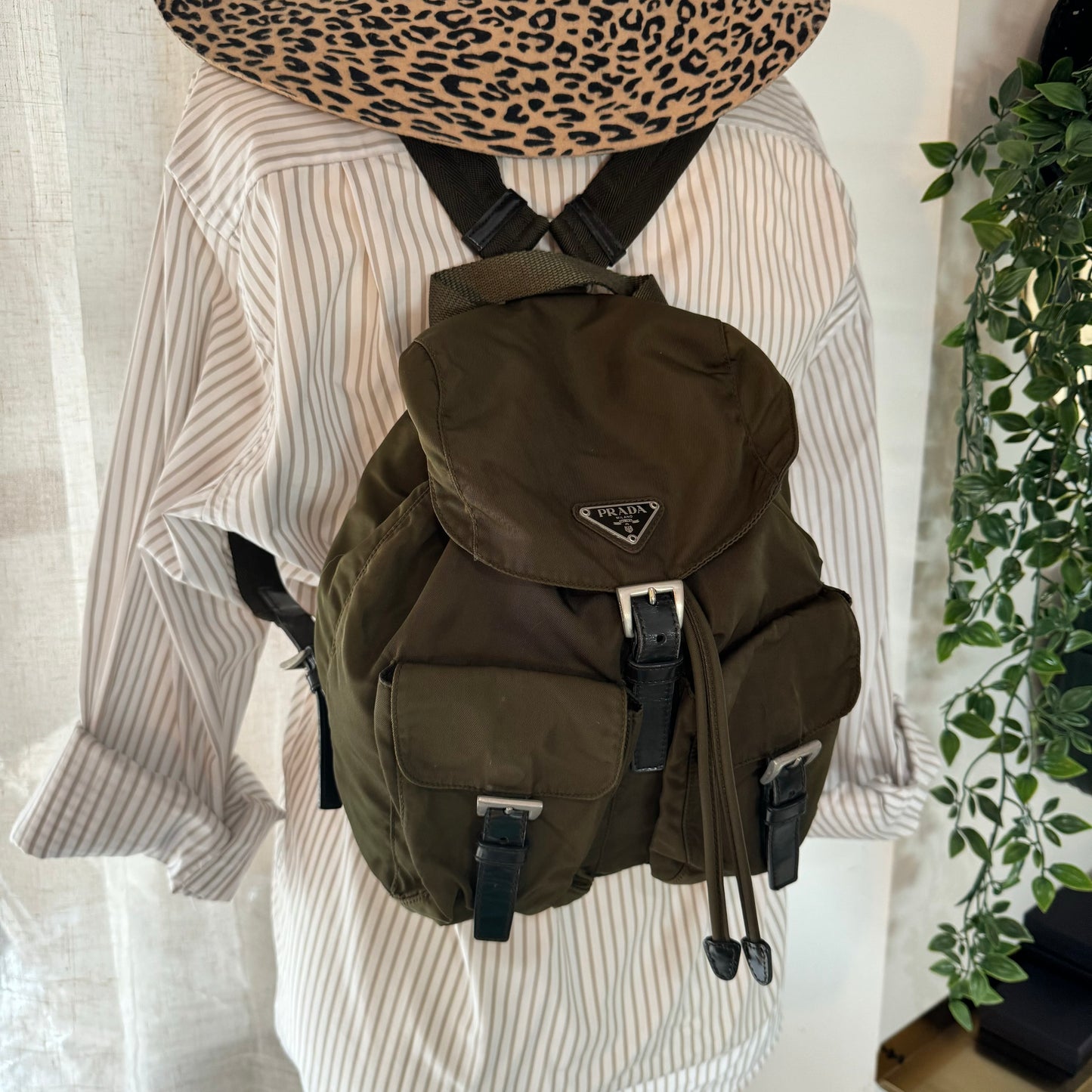 Prada Khaki Nylon Back Pack