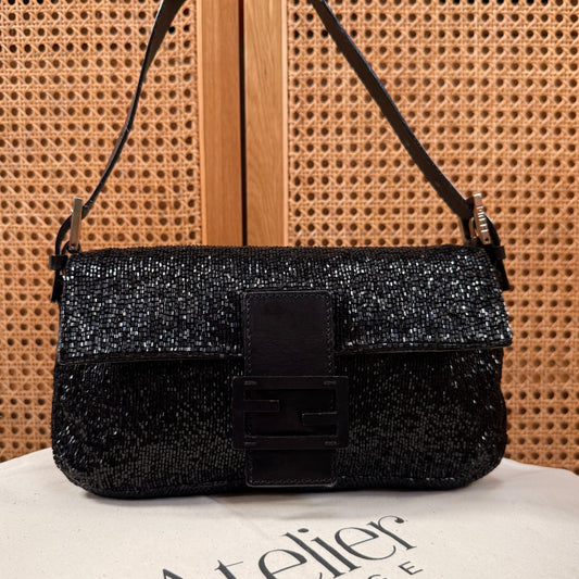 Fendi 2001 Rare Fendi Baguette Black - Limited Edition full glass beaded with black leather