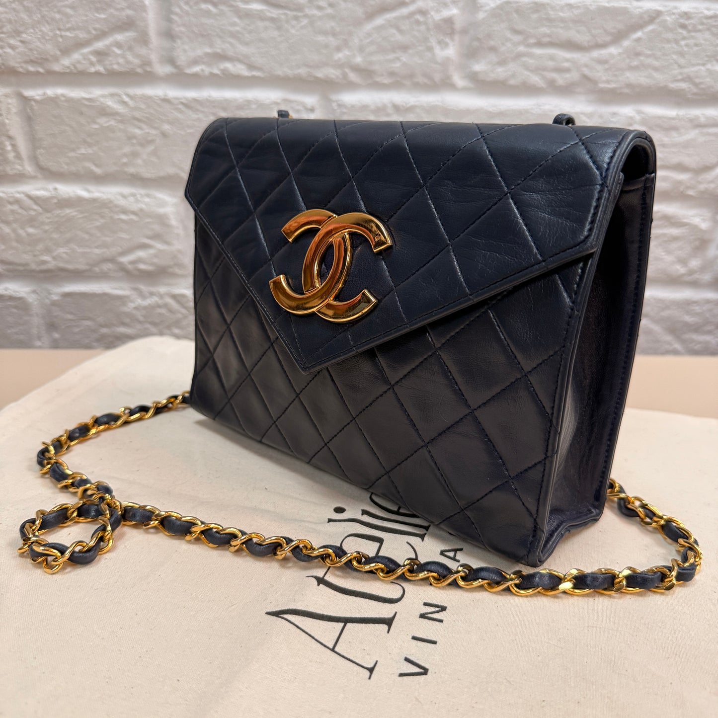 Chanel 1989 Rare Navy Jumbo CC Envelope Flap