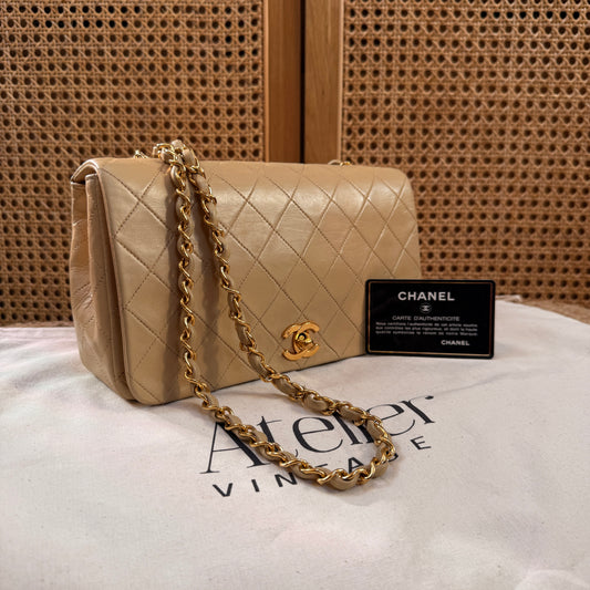 Chanel 1991 Beige Classic Medium Rectangle Full Flap