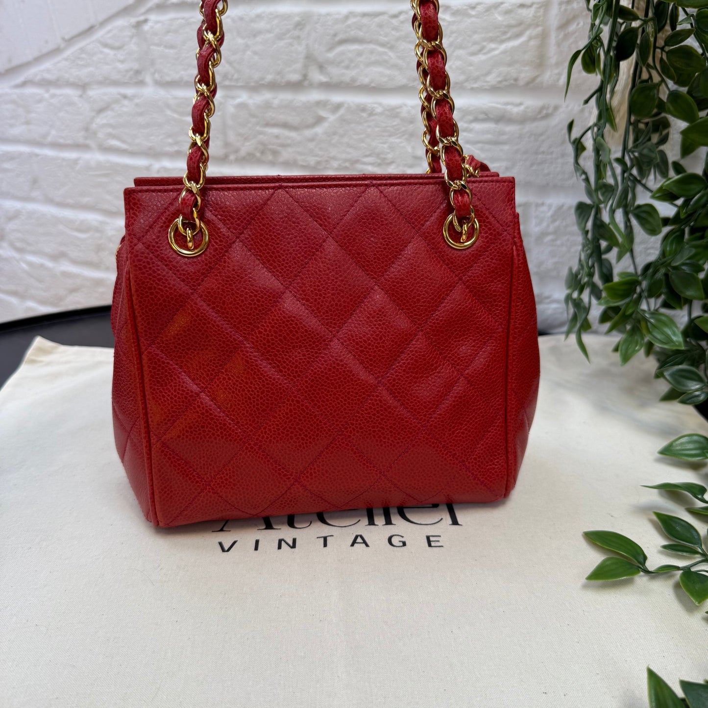 Chanel 1989 Chanel Red Caviar CC Quilted Shoulder Bag