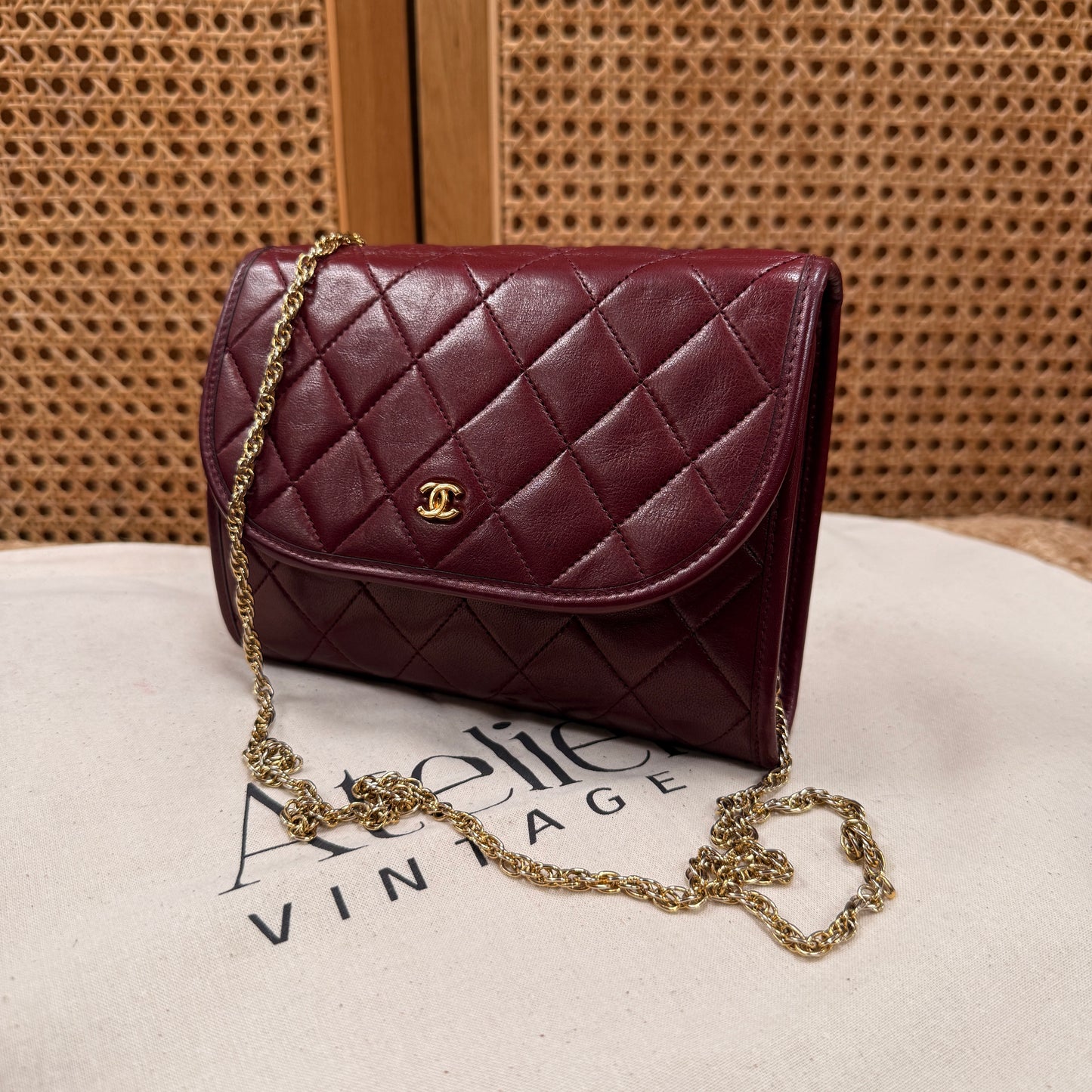 Chanel Early 1980s Rare Bordeaux Lambskin Leather Single flap Cross Body