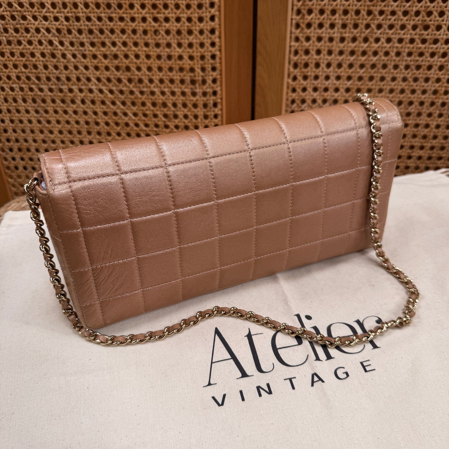 Chanel 2002 Blush Pink Irredescent East West Chocolate Bar Single Flap