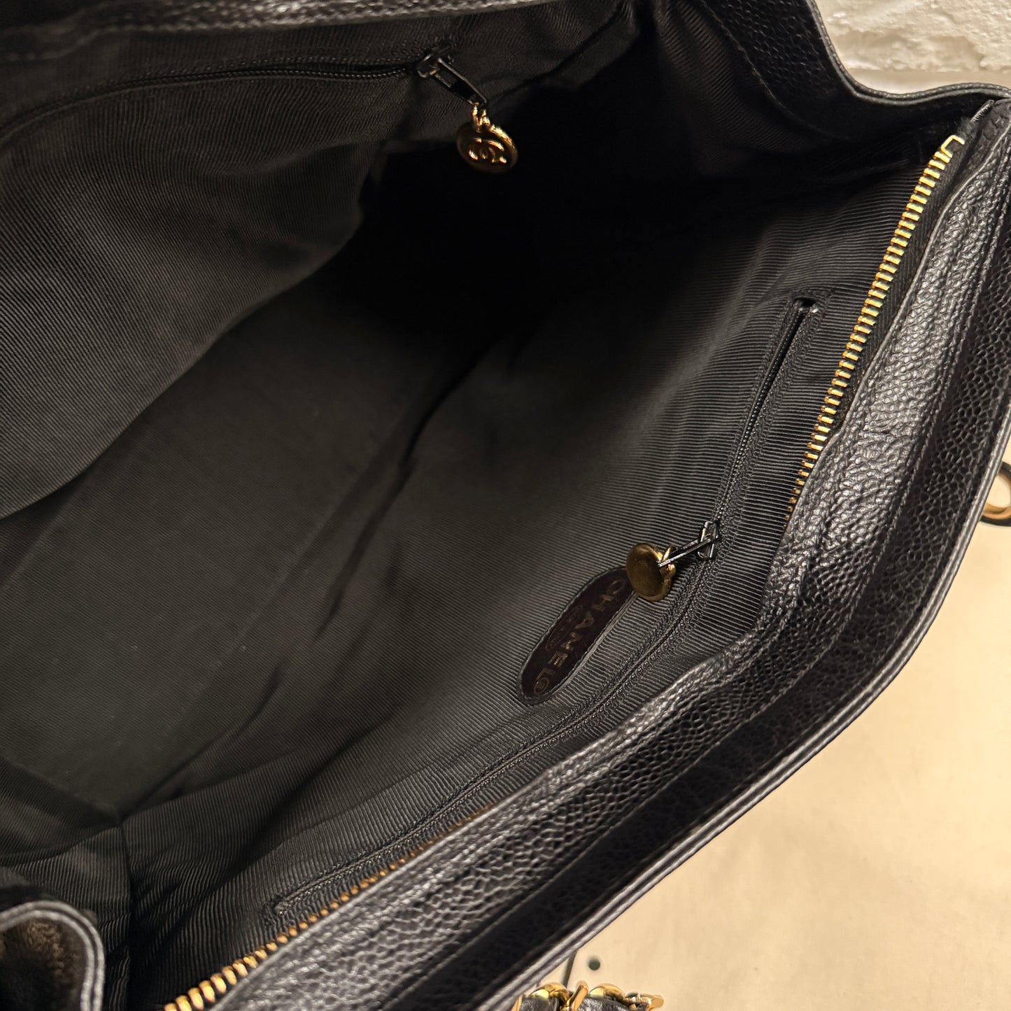 Chanel 1994 Black Triple CC Caviar Tote