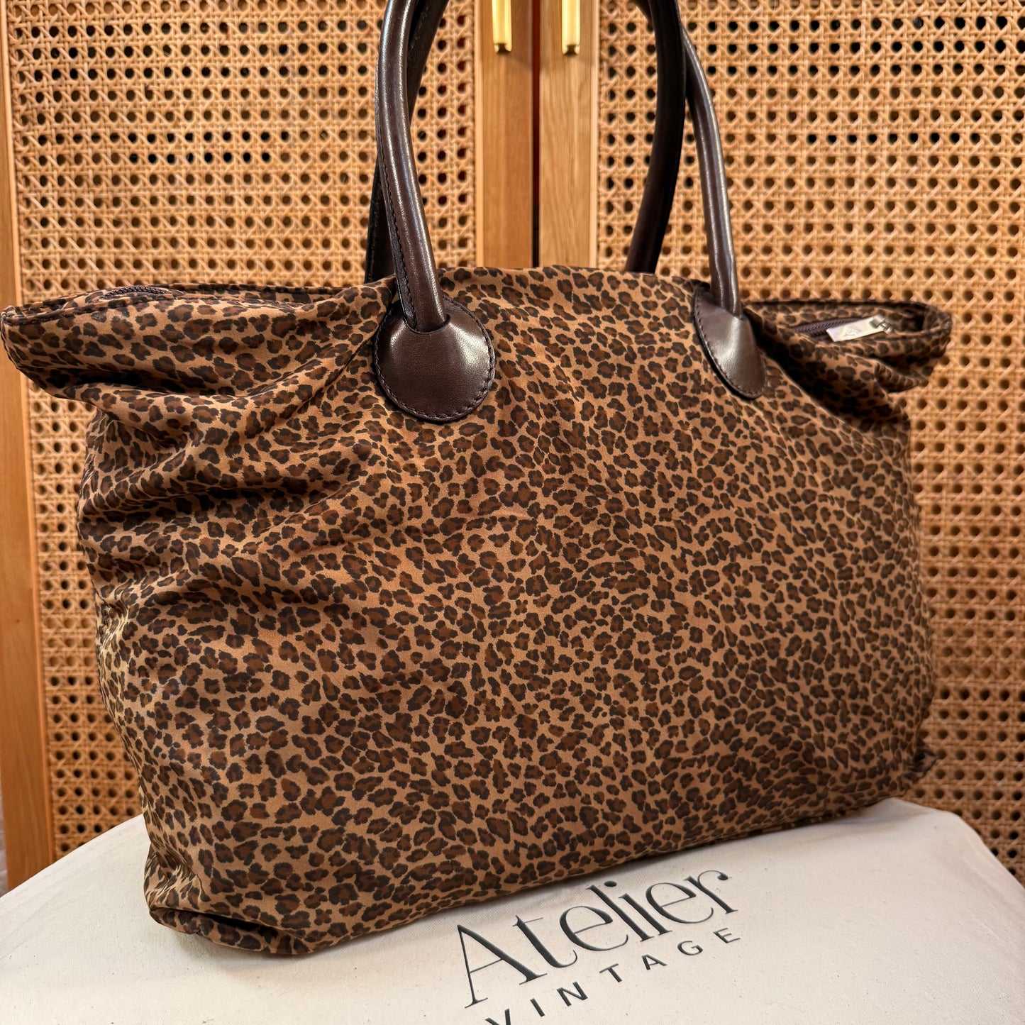 Bottega Veneta 1990s Leopard Print Boston Tote
