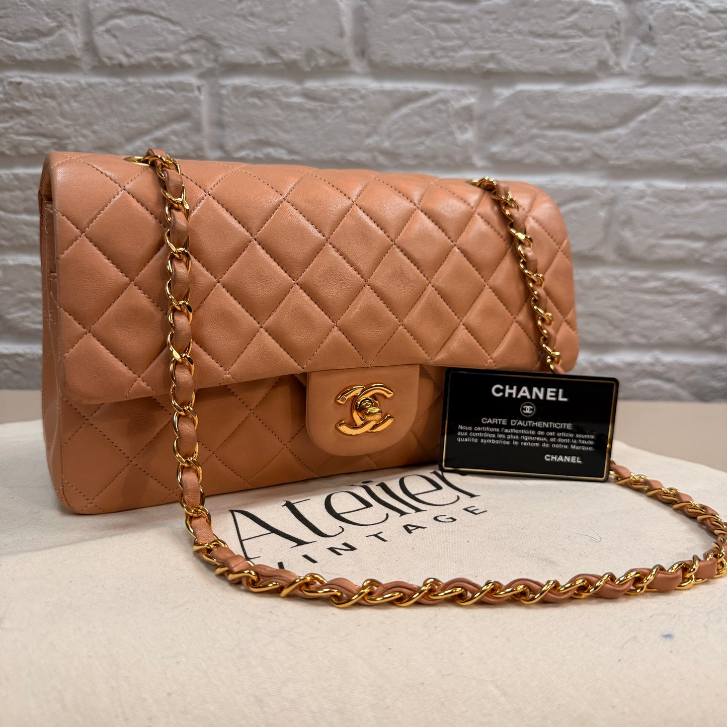 Chanel 1996 Ultra Rare Nude Lambskin Leather Classic Double Flap in Medium with 24k Gold Hardware