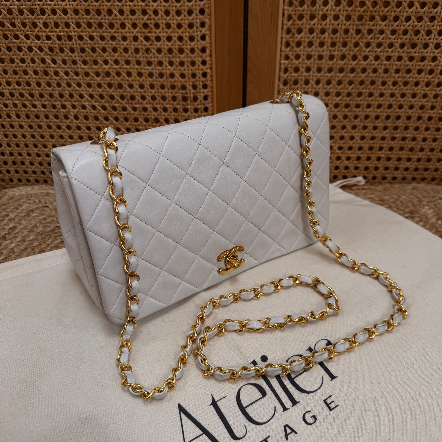 Chanel 1989 Ivory Classic Medium Rectangle Full Flap