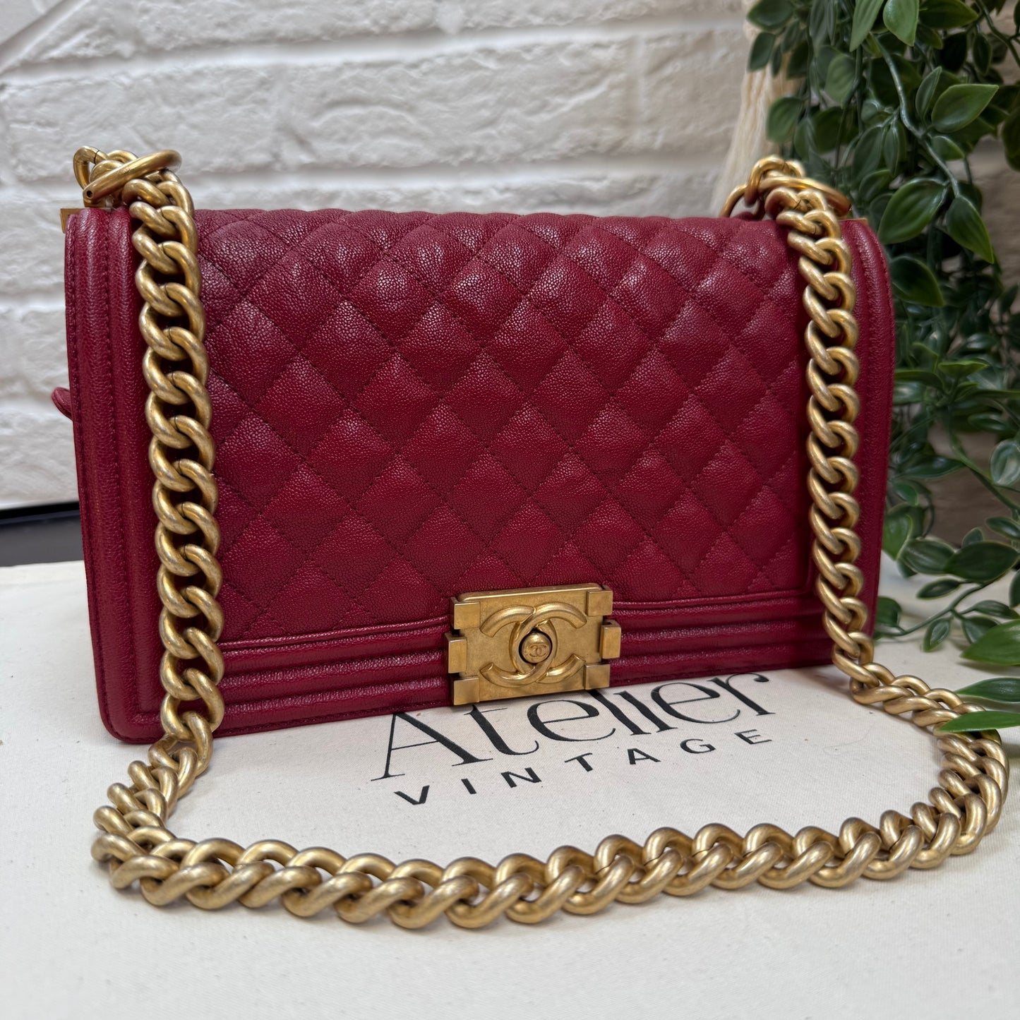 Chanel 2018 Burgundy Le Boy Diamond Quilted Caviar Leather