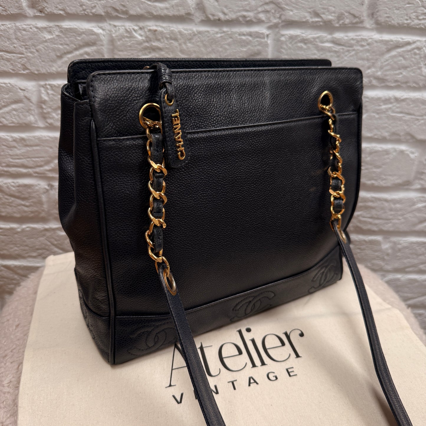 Chanel 1994 Rare Navy Triple CC Caviar Tote