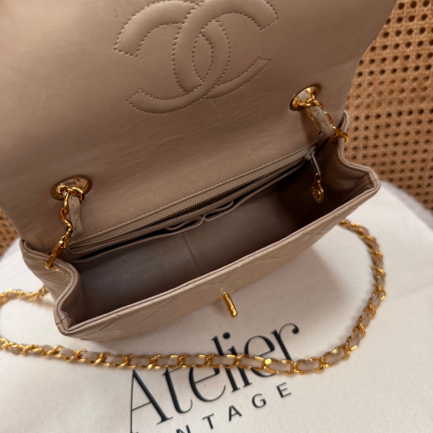 Chanel 1991 Beige Classic Medium Square Single Flap