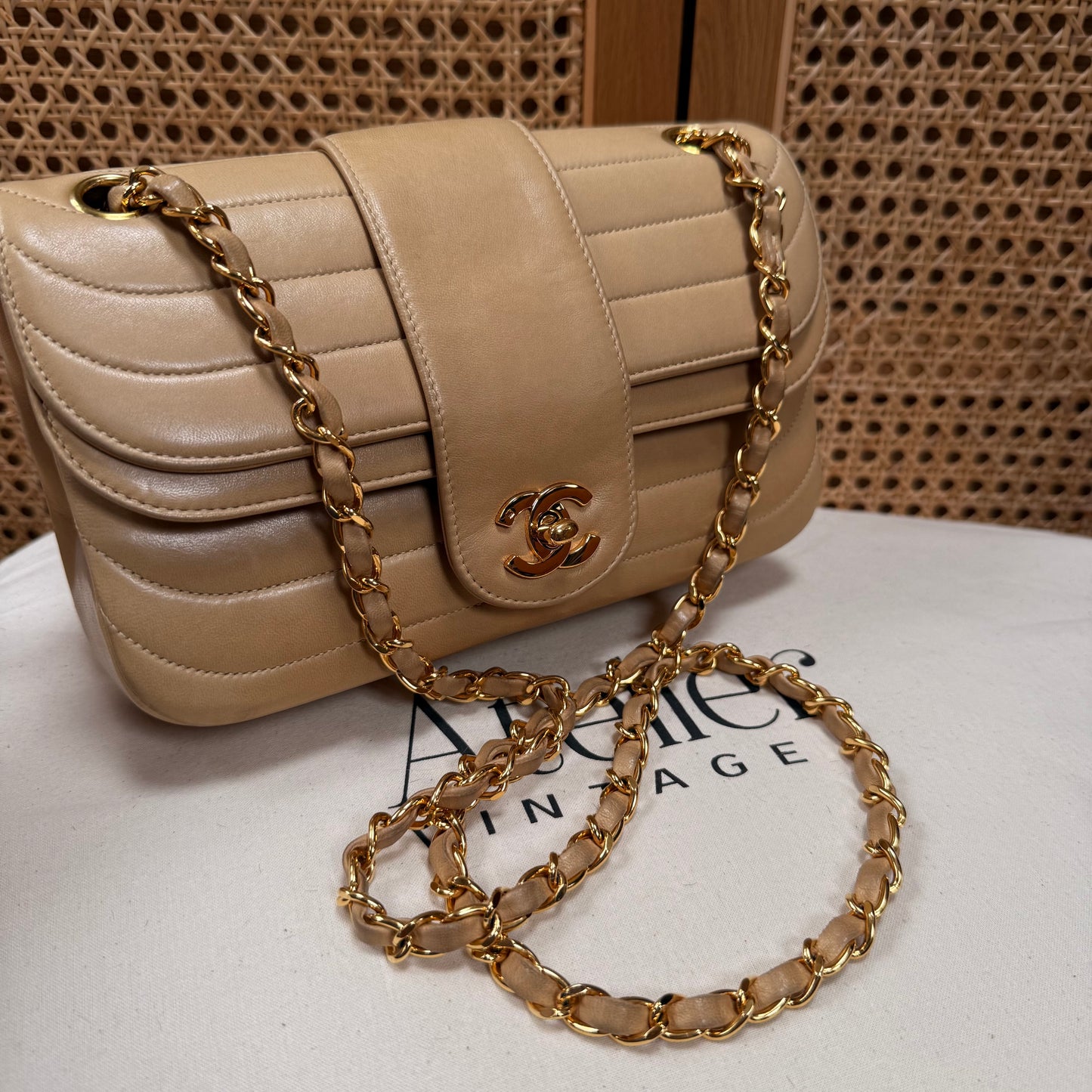 Chanel 1991 Ultra Rare Mademoiselle Scallop Double Flap in Dark Beige