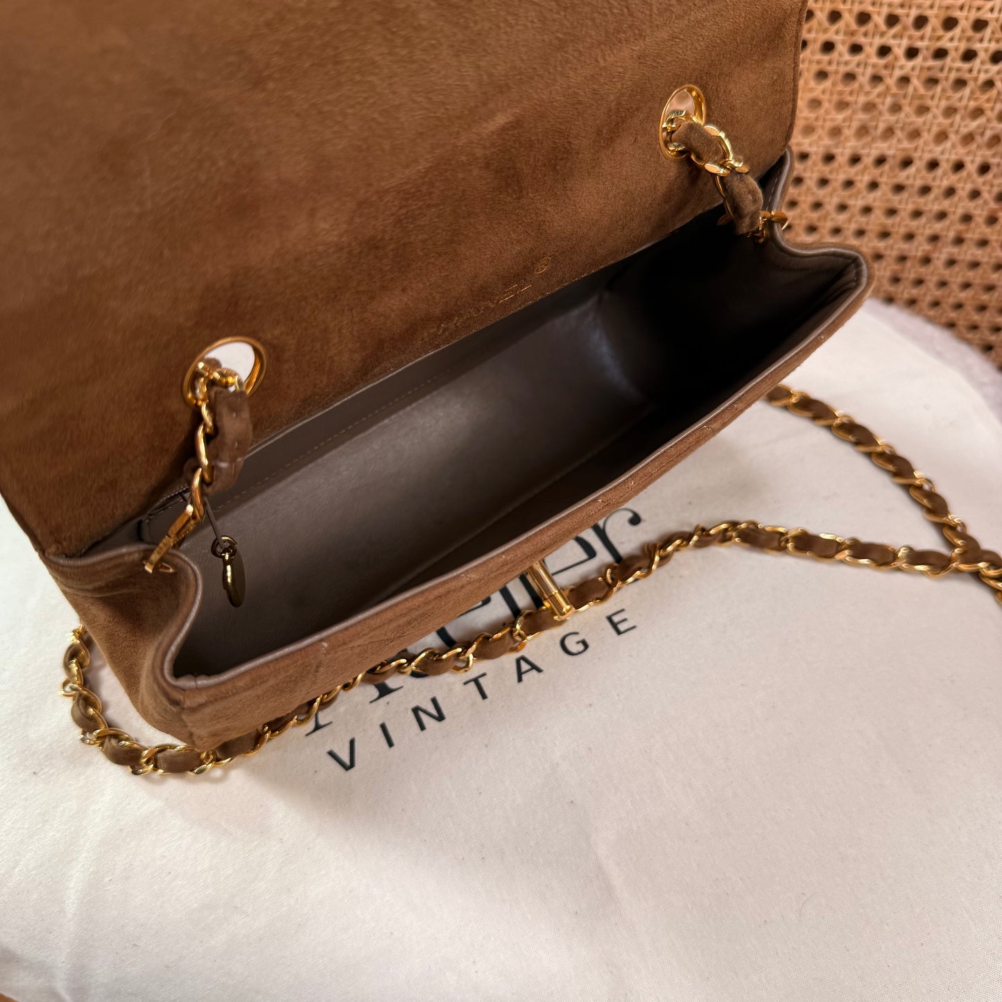 Chanel 1989 Super Rare Tan Suede Single Flap