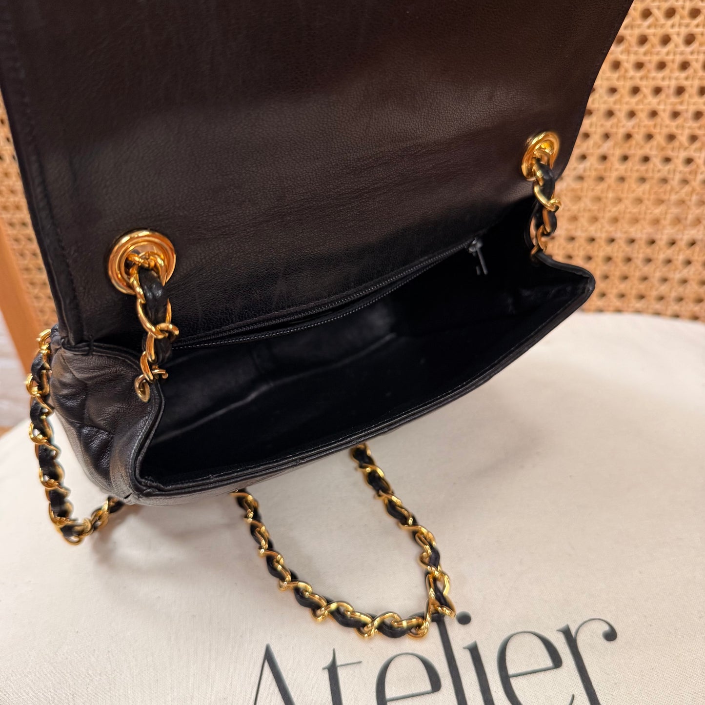 Chanel 1986 Black CC Quilted Square Full Flap