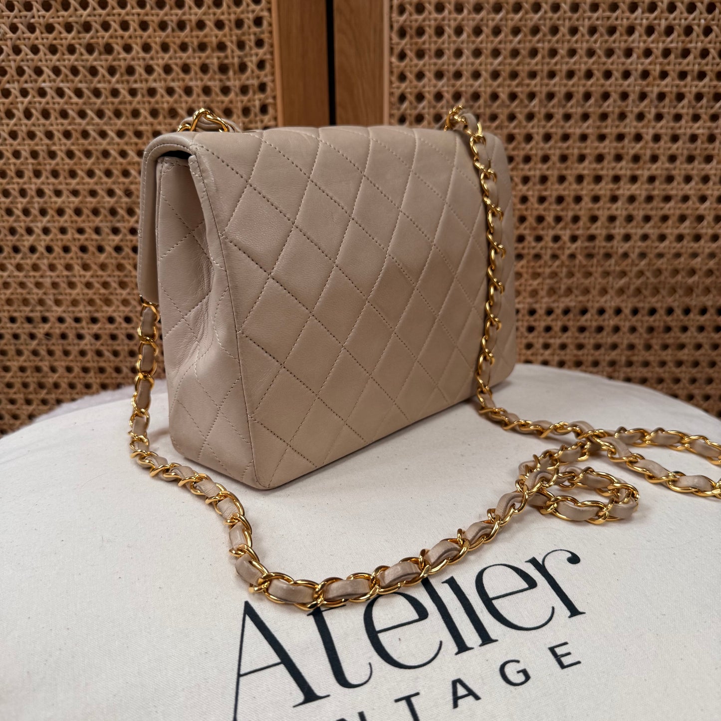 Chanel 1991 Beige Classic Medium Square Single Flap