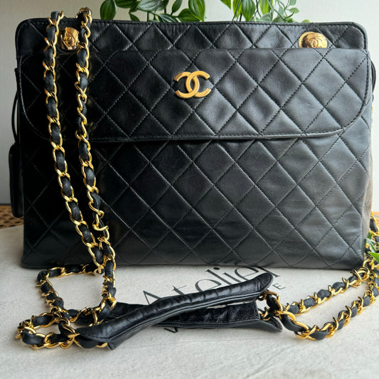 Chanel 1986 Lambskin Double Chain Timeless Tote