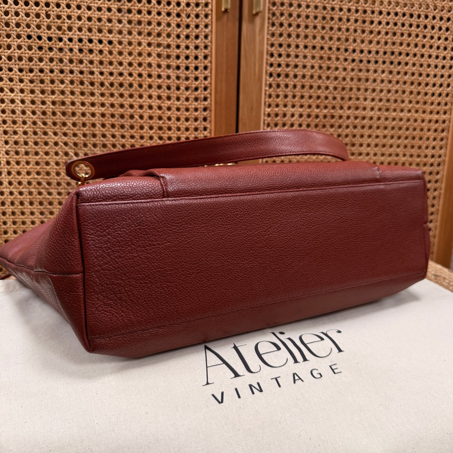 Chanel 1991 Rare Cognac Caviar leather tote with Turnlock front compartment