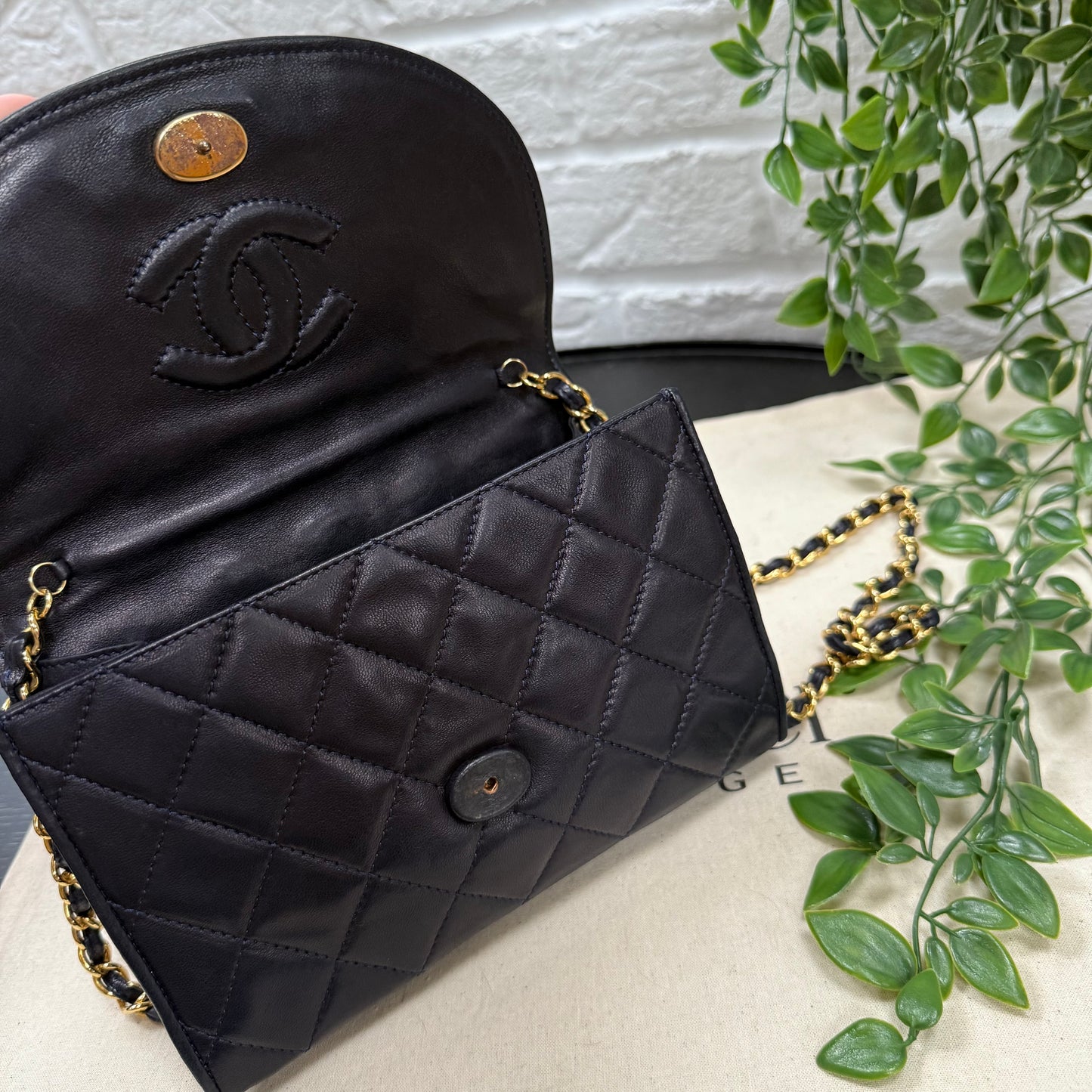 Chanel 1986 Navy Quilted Half Moon Flap