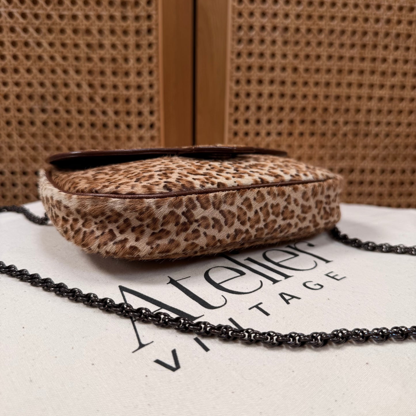 Saint Laurent 1990s Leopard Print Pony Hair Shoulder Bag