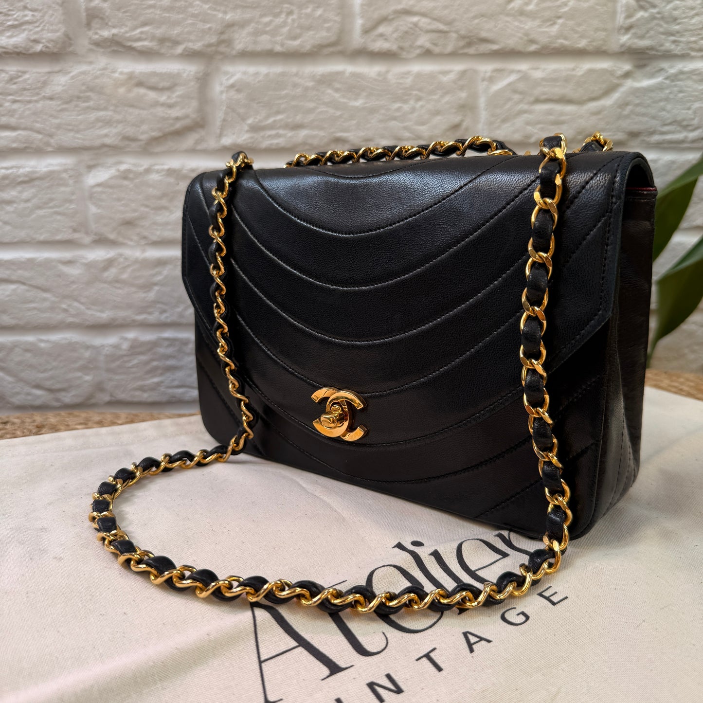 Chanel 1986 Rare Black Half Moon Quilted single flap