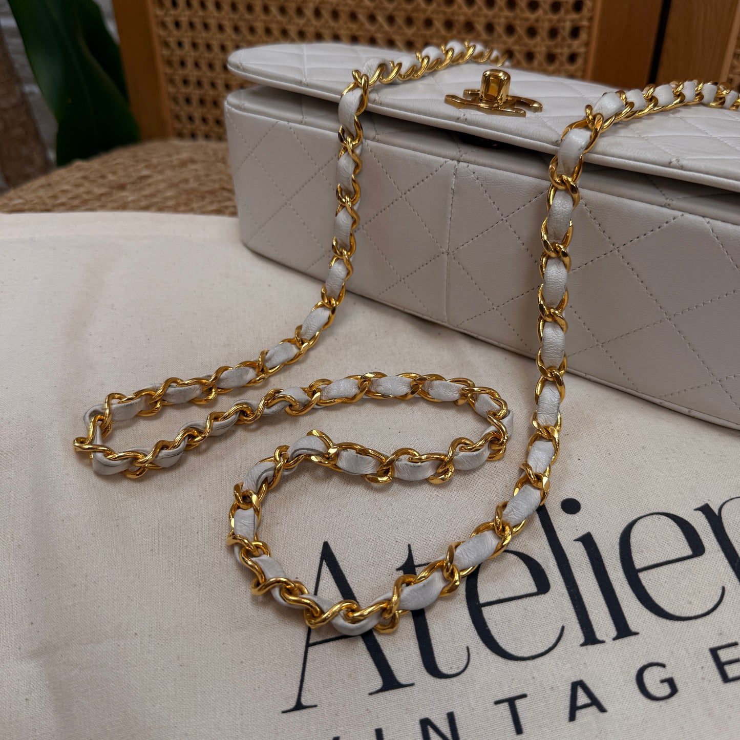 Chanel 1989 Ivory Classic Medium Rectangle Full Flap