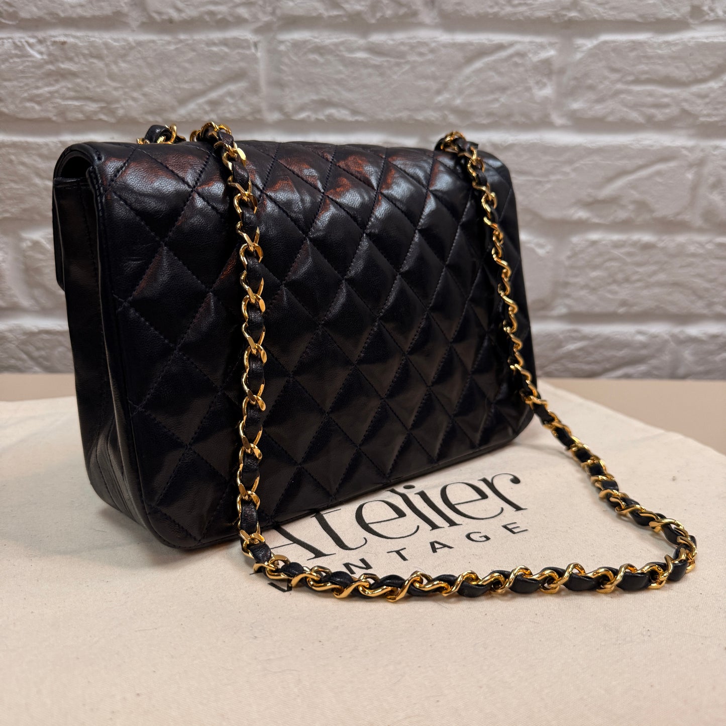 Chanel 1986 Rare Navy Lambskin Half Moon Single Flap with 24k Gold Hardware