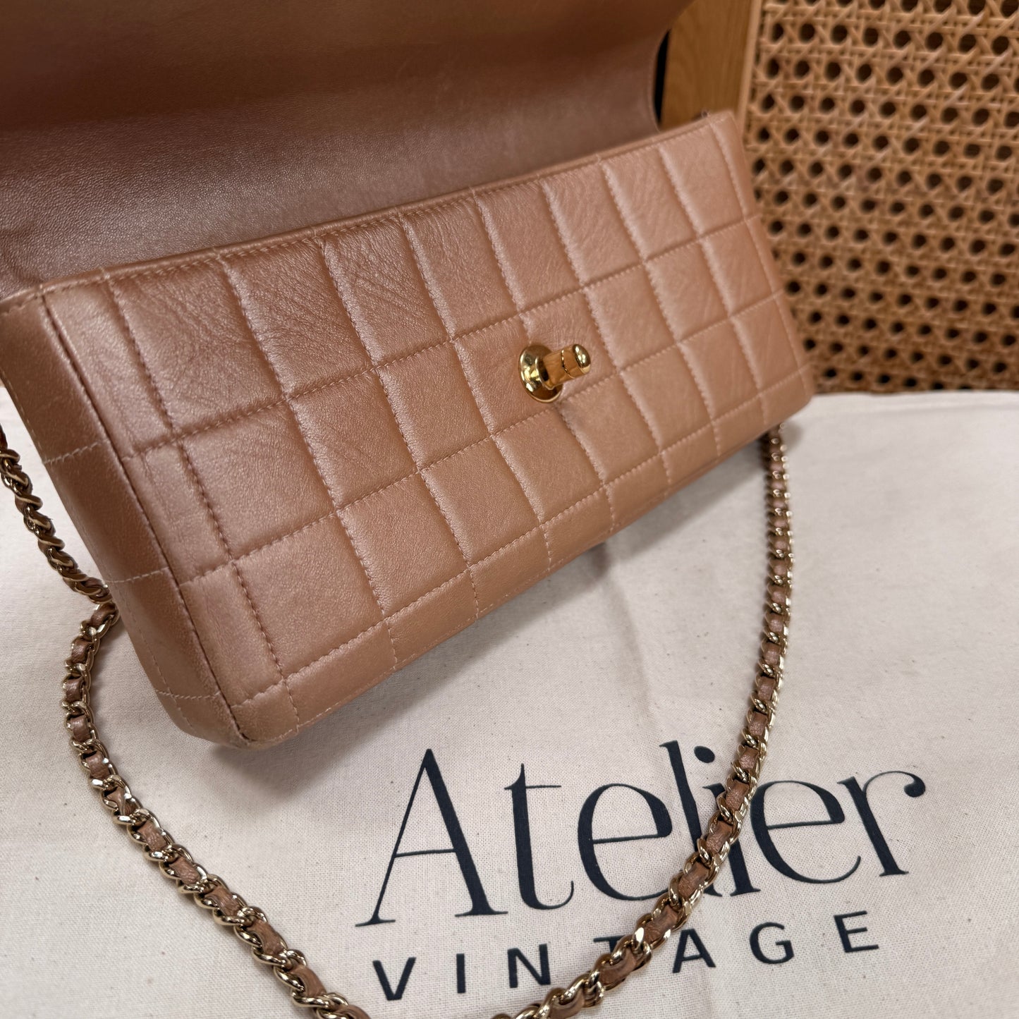 Chanel 2002 Blush Pink Irredescent East West Chocolate Bar Single Flap